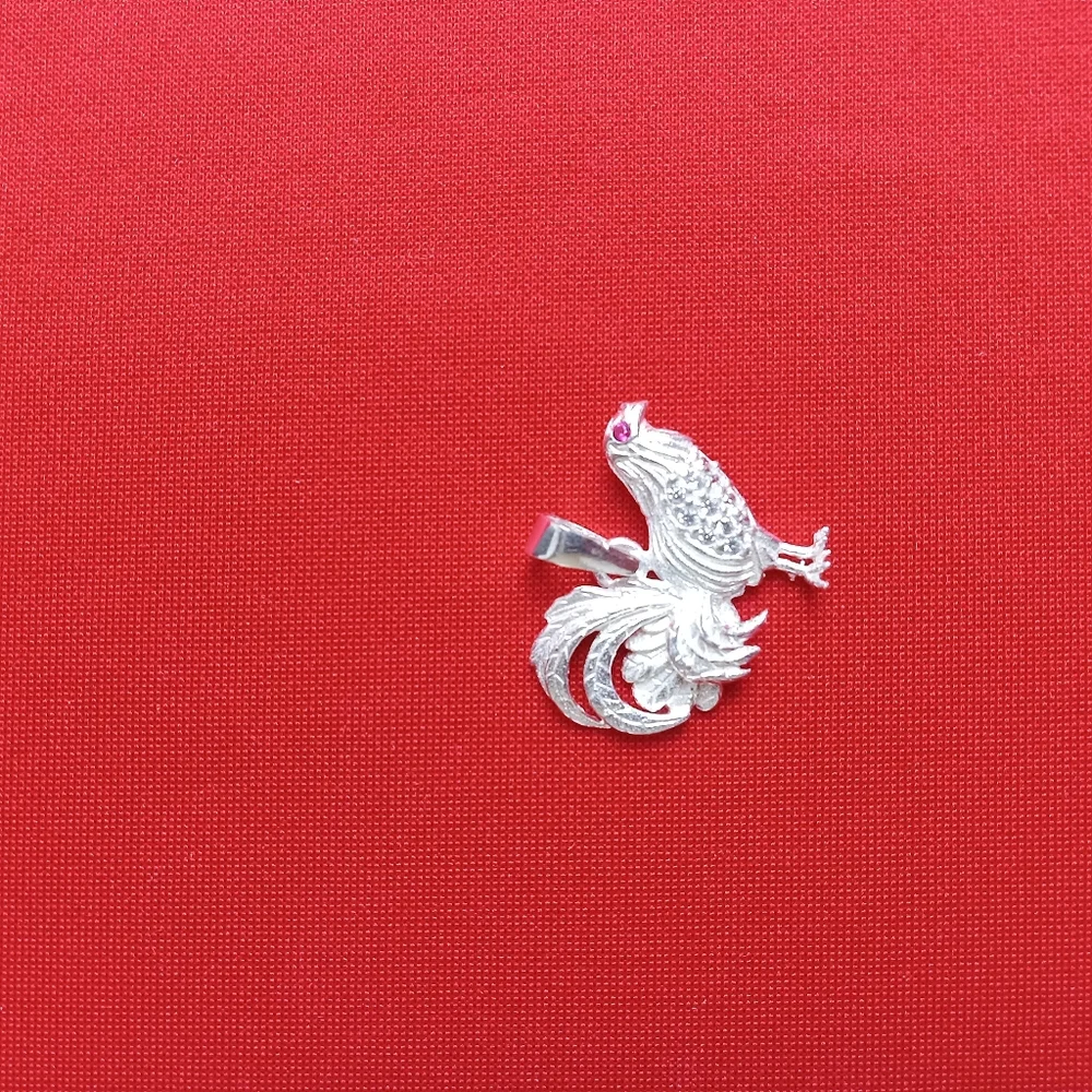 925 Sterling Silver Rooster Charm‎ Pendant Cubic zircon and chain necklace
